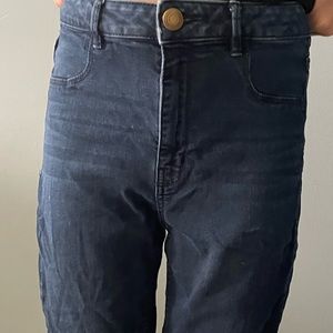 Dark blue sky high rise jeans for American eagle